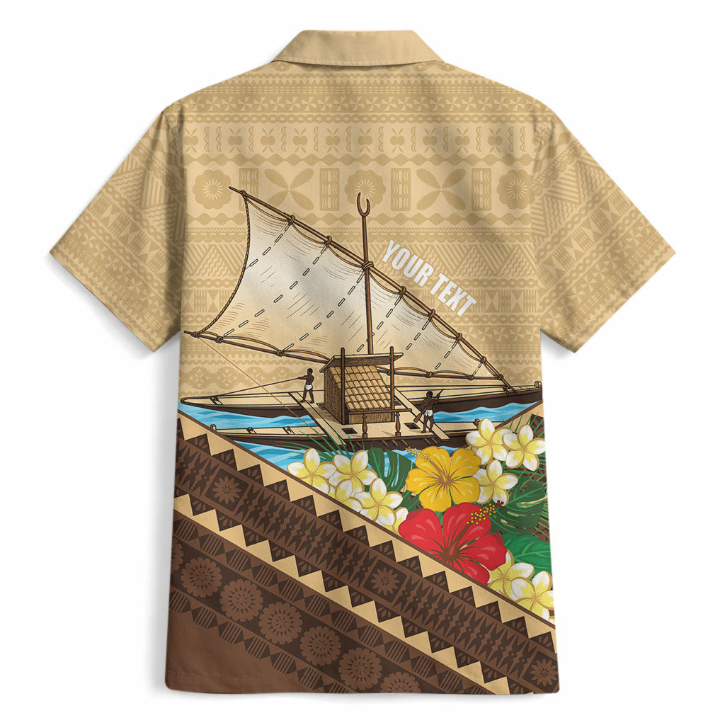 Personalised Bula Vinaka Fiji Drua Hawaiian Shirt Fijian Traditional Canoe Tapa Cloth Beige LT14 - Polynesian Pride