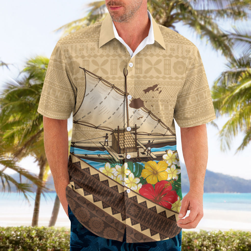 Personalised Bula Vinaka Fiji Drua Hawaiian Shirt Fijian Traditional Canoe Tapa Cloth Beige LT14 - Polynesian Pride