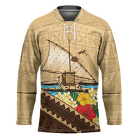 Personalised Bula Vinaka Fiji Drua Hockey Jersey Fijian Traditional Canoe Tapa Cloth Beige LT14 Unisex Beige - Polynesian Pride