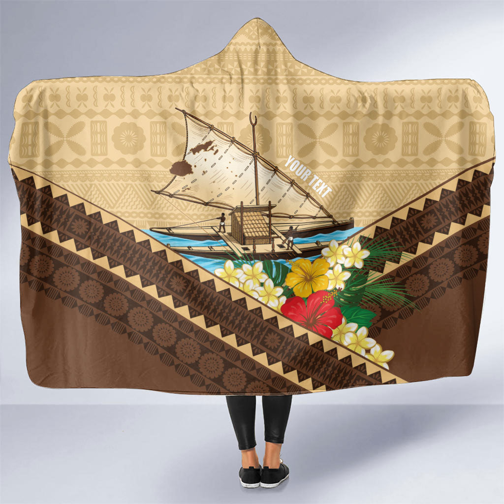 Personalised Bula Vinaka Fiji Drua Hooded Blanket Fijian Traditional Canoe Tapa Cloth Beige LT14 One Size Beige - Polynesian Pride