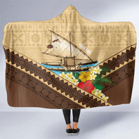 Personalised Bula Vinaka Fiji Drua Hooded Blanket Fijian Traditional Canoe Tapa Cloth Beige LT14 One Size Beige - Polynesian Pride