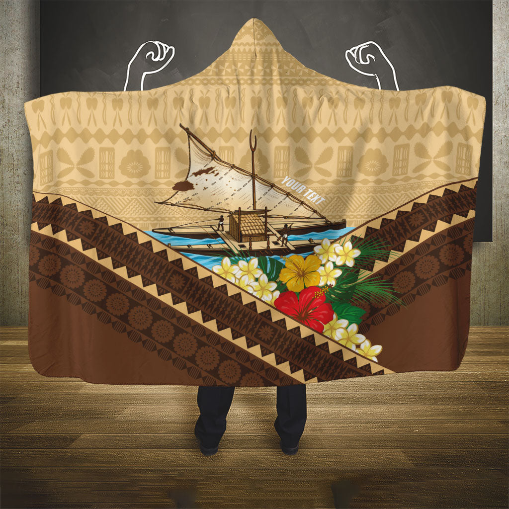 Personalised Bula Vinaka Fiji Drua Hooded Blanket Fijian Traditional Canoe Tapa Cloth Beige LT14 - Polynesian Pride