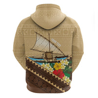Personalised Bula Vinaka Fiji Drua Hoodie Fijian Traditional Canoe Tapa Cloth Beige LT14 - Polynesian Pride