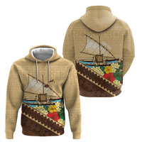 Personalised Bula Vinaka Fiji Drua Hoodie Fijian Traditional Canoe Tapa Cloth Beige LT14 - Polynesian Pride