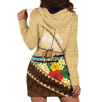 Personalised Bula Vinaka Fiji Drua Hoodie Dress Fijian Traditional Canoe Tapa Cloth Beige LT14 - Polynesian Pride