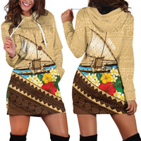 Personalised Bula Vinaka Fiji Drua Hoodie Dress Fijian Traditional Canoe Tapa Cloth Beige LT14 - Polynesian Pride