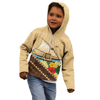 Personalised Bula Vinaka Fiji Drua Kid Hoodie Fijian Traditional Canoe Tapa Cloth Beige LT14 - Polynesian Pride