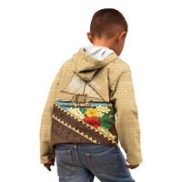 Personalised Bula Vinaka Fiji Drua Kid Hoodie Fijian Traditional Canoe Tapa Cloth Beige LT14 - Polynesian Pride