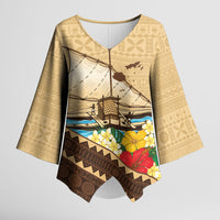 Personalised Bula Vinaka Fiji Drua Kimono Sleeve Blouse Fijian Traditional Canoe Tapa Cloth Beige LT14 Female Beige - Polynesian Pride