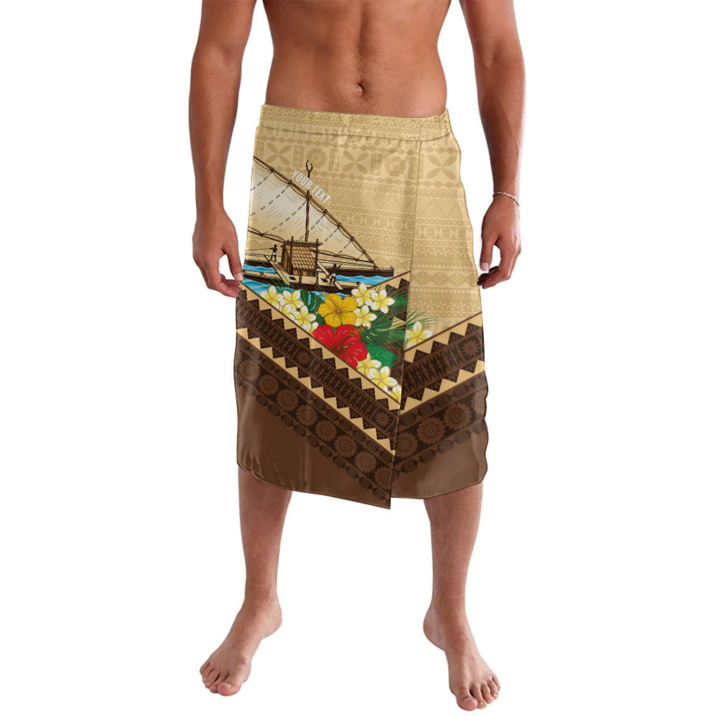 Personalised Bula Vinaka Fiji Drua Lavalava Fijian Traditional Canoe Tapa Cloth Beige LT14 Beige - Polynesian Pride