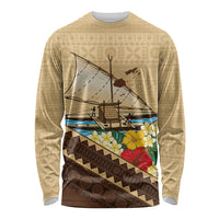 Personalised Bula Vinaka Fiji Drua Long Sleeve Shirt Fijian Traditional Canoe Tapa Cloth Beige LT14 Unisex Beige - Polynesian Pride