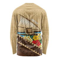 Personalised Bula Vinaka Fiji Drua Long Sleeve Shirt Fijian Traditional Canoe Tapa Cloth Beige LT14 - Polynesian Pride