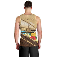 Personalised Bula Vinaka Fiji Drua Men Tank Top Fijian Traditional Canoe Tapa Cloth Beige LT14 - Polynesian Pride