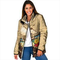 Personalised Bula Vinaka Fiji Drua Padded Jacket Fijian Traditional Canoe Tapa Cloth Beige LT14 Women Beige - Polynesian Pride