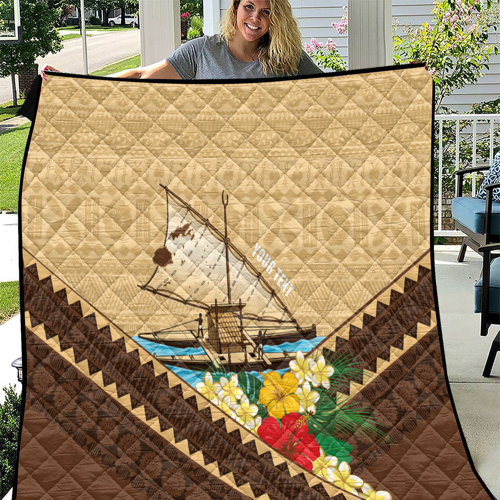 Personalised Bula Vinaka Fiji Drua Quilt Fijian Traditional Canoe Tapa Cloth Beige LT14 Beige - Polynesian Pride