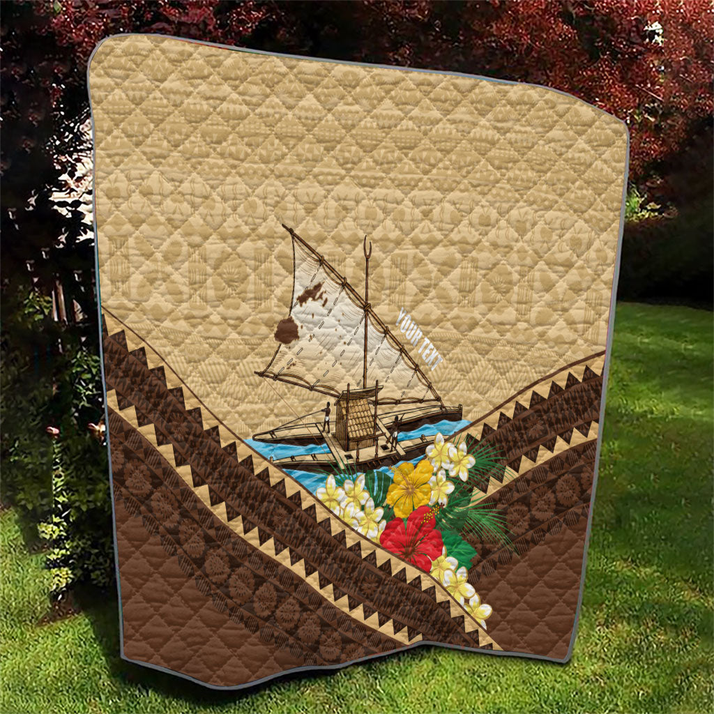 Personalised Bula Vinaka Fiji Drua Quilt Fijian Traditional Canoe Tapa Cloth Beige LT14 - Polynesian Pride