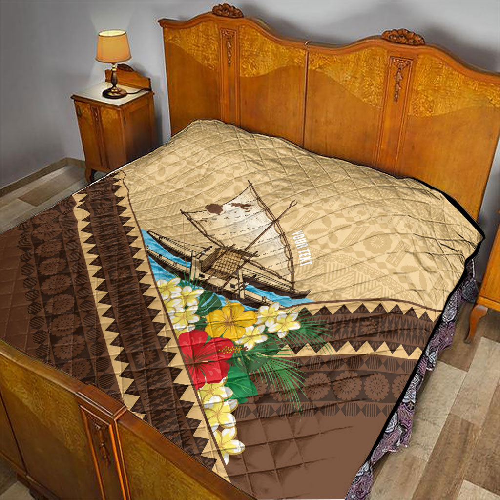 Personalised Bula Vinaka Fiji Drua Quilt Fijian Traditional Canoe Tapa Cloth Beige LT14 - Polynesian Pride