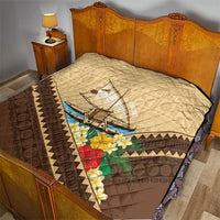 Personalised Bula Vinaka Fiji Drua Quilt Fijian Traditional Canoe Tapa Cloth Beige LT14 - Polynesian Pride