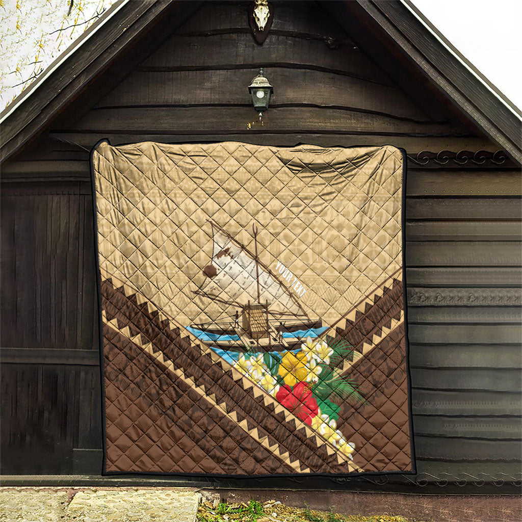 Personalised Bula Vinaka Fiji Drua Quilt Fijian Traditional Canoe Tapa Cloth Beige LT14 - Polynesian Pride