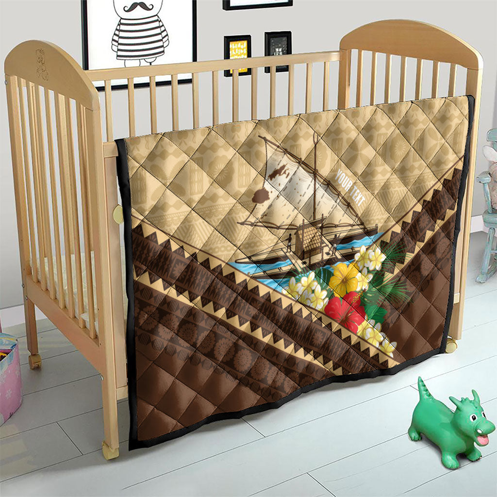 Personalised Bula Vinaka Fiji Drua Quilt Fijian Traditional Canoe Tapa Cloth Beige LT14 - Polynesian Pride