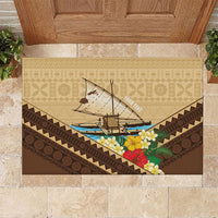 Personalised Bula Vinaka Fiji Drua Rubber Doormat Fijian Traditional Canoe Tapa Cloth Beige LT14 Beige - Polynesian Pride