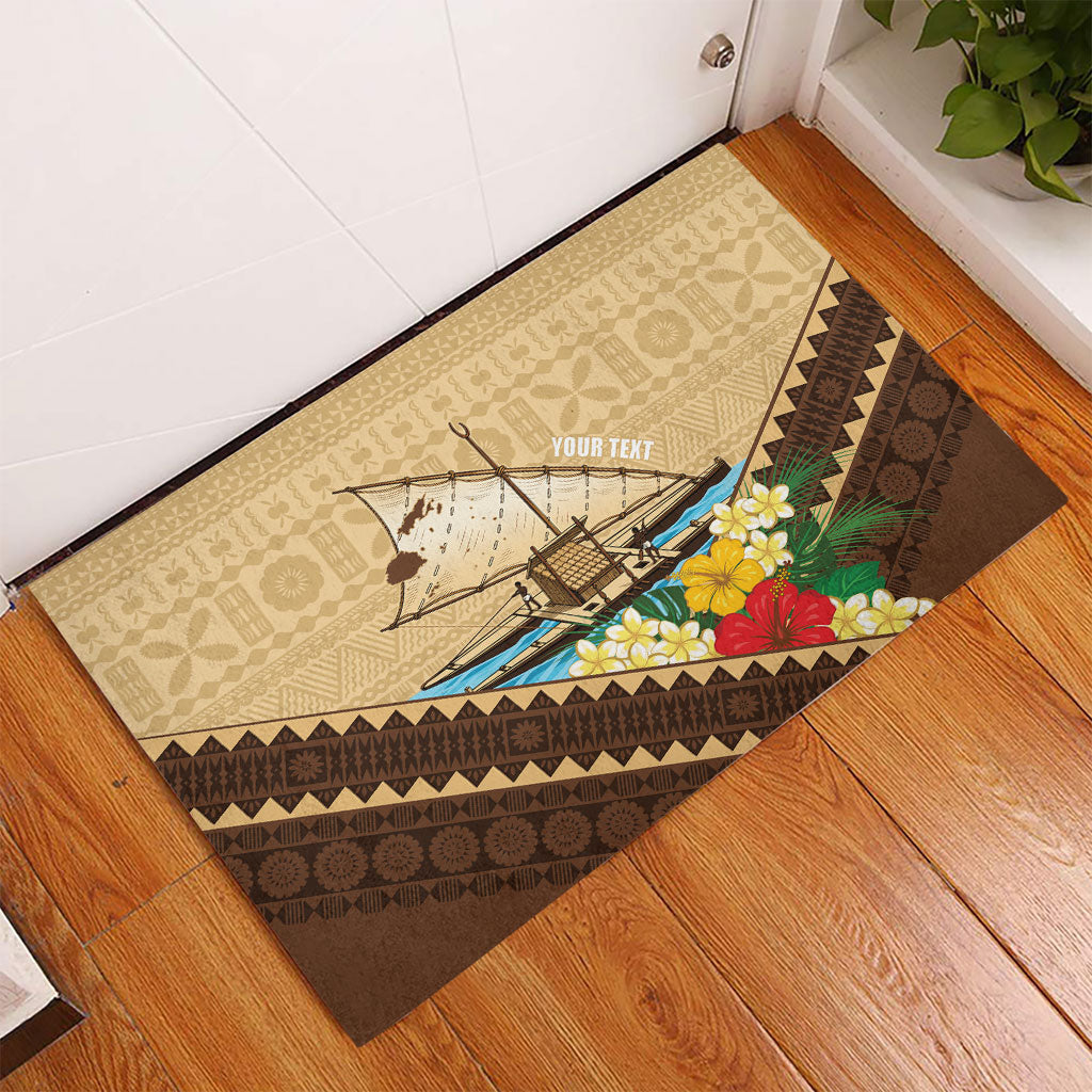 Personalised Bula Vinaka Fiji Drua Rubber Doormat Fijian Traditional Canoe Tapa Cloth Beige LT14 - Polynesian Pride