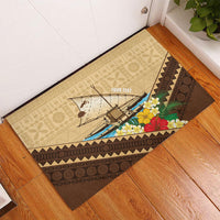 Personalised Bula Vinaka Fiji Drua Rubber Doormat Fijian Traditional Canoe Tapa Cloth Beige LT14 - Polynesian Pride