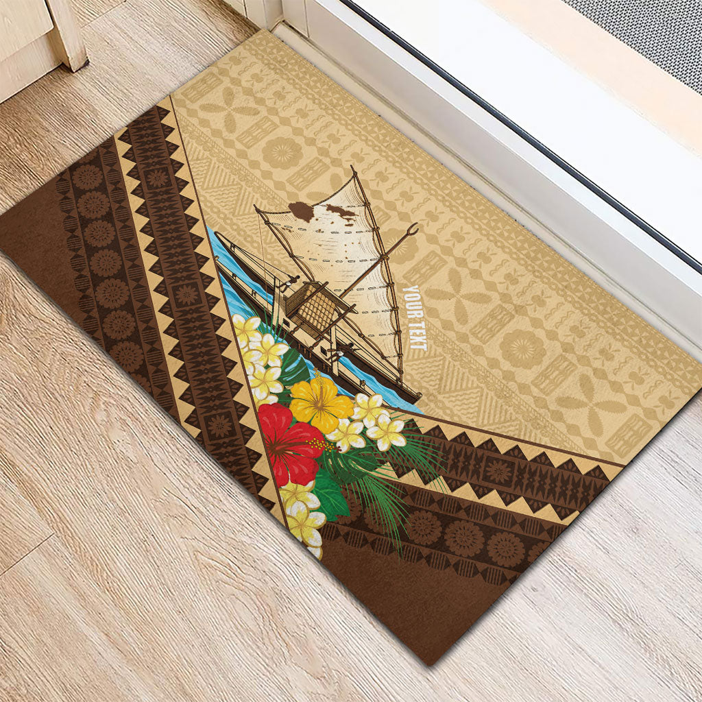 Personalised Bula Vinaka Fiji Drua Rubber Doormat Fijian Traditional Canoe Tapa Cloth Beige LT14 - Polynesian Pride