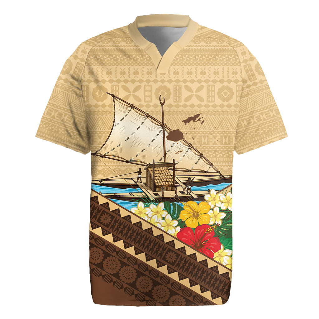 Personalised Bula Vinaka Fiji Drua Rugby Jersey Fijian Traditional Canoe Tapa Cloth Beige LT14 Beige - Polynesian Pride