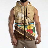 Personalised Bula Vinaka Fiji Drua Sleeveless Zip Hoodie Fijian Traditional Canoe Tapa Cloth Beige LT14 - Polynesian Pride