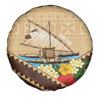Personalised Bula Vinaka Fiji Drua Spare Tire Cover Fijian Traditional Canoe Tapa Cloth Beige LT14 - Polynesian Pride