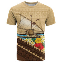 Personalised Bula Vinaka Fiji Drua T Shirt Fijian Traditional Canoe Tapa Cloth Beige LT14 Beige - Polynesian Pride