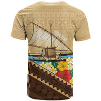 Personalised Bula Vinaka Fiji Drua T Shirt Fijian Traditional Canoe Tapa Cloth Beige LT14 - Polynesian Pride
