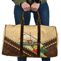 Personalised Bula Vinaka Fiji Drua Travel Bag Fijian Traditional Canoe Tapa Cloth Beige LT14 Beige - Polynesian Pride