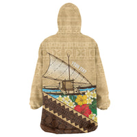 Personalised Bula Vinaka Fiji Drua Wearable Blanket Hoodie Fijian Traditional Canoe Tapa Cloth Beige LT14 - Polynesian Pride
