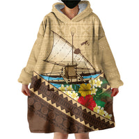 Personalised Bula Vinaka Fiji Drua Wearable Blanket Hoodie Fijian Traditional Canoe Tapa Cloth Beige LT14 - Polynesian Pride
