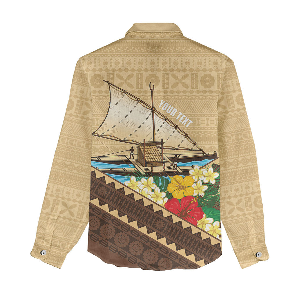 Personalised Bula Vinaka Fiji Drua Women Casual Shirt Fijian Traditional Canoe Tapa Cloth Beige LT14 - Polynesian Pride