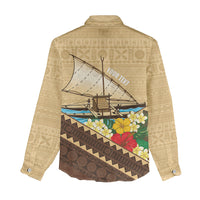 Personalised Bula Vinaka Fiji Drua Women Casual Shirt Fijian Traditional Canoe Tapa Cloth Beige LT14 - Polynesian Pride