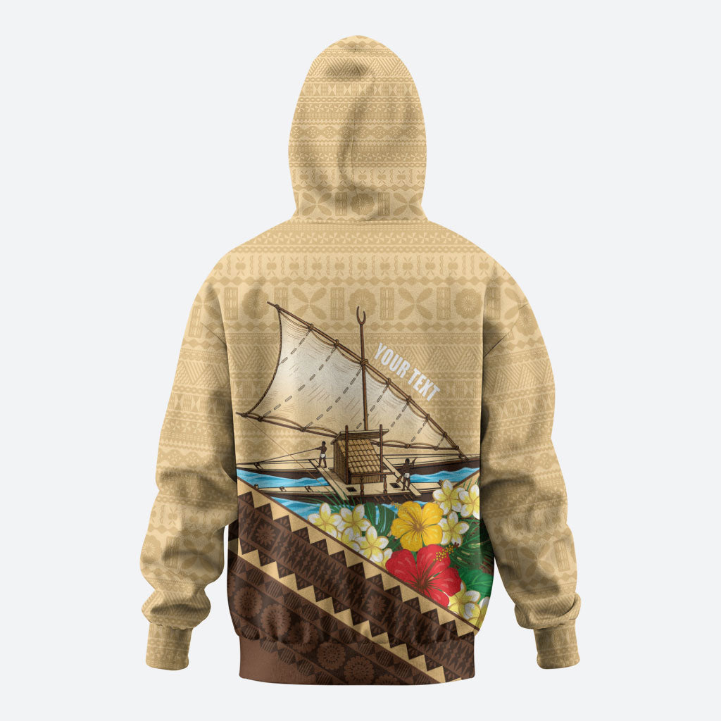 Personalised Bula Vinaka Fiji Drua Zip Hoodie Fijian Traditional Canoe Tapa Cloth Beige LT14 - Polynesian Pride