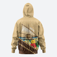 Personalised Bula Vinaka Fiji Drua Zip Hoodie Fijian Traditional Canoe Tapa Cloth Beige LT14 - Polynesian Pride