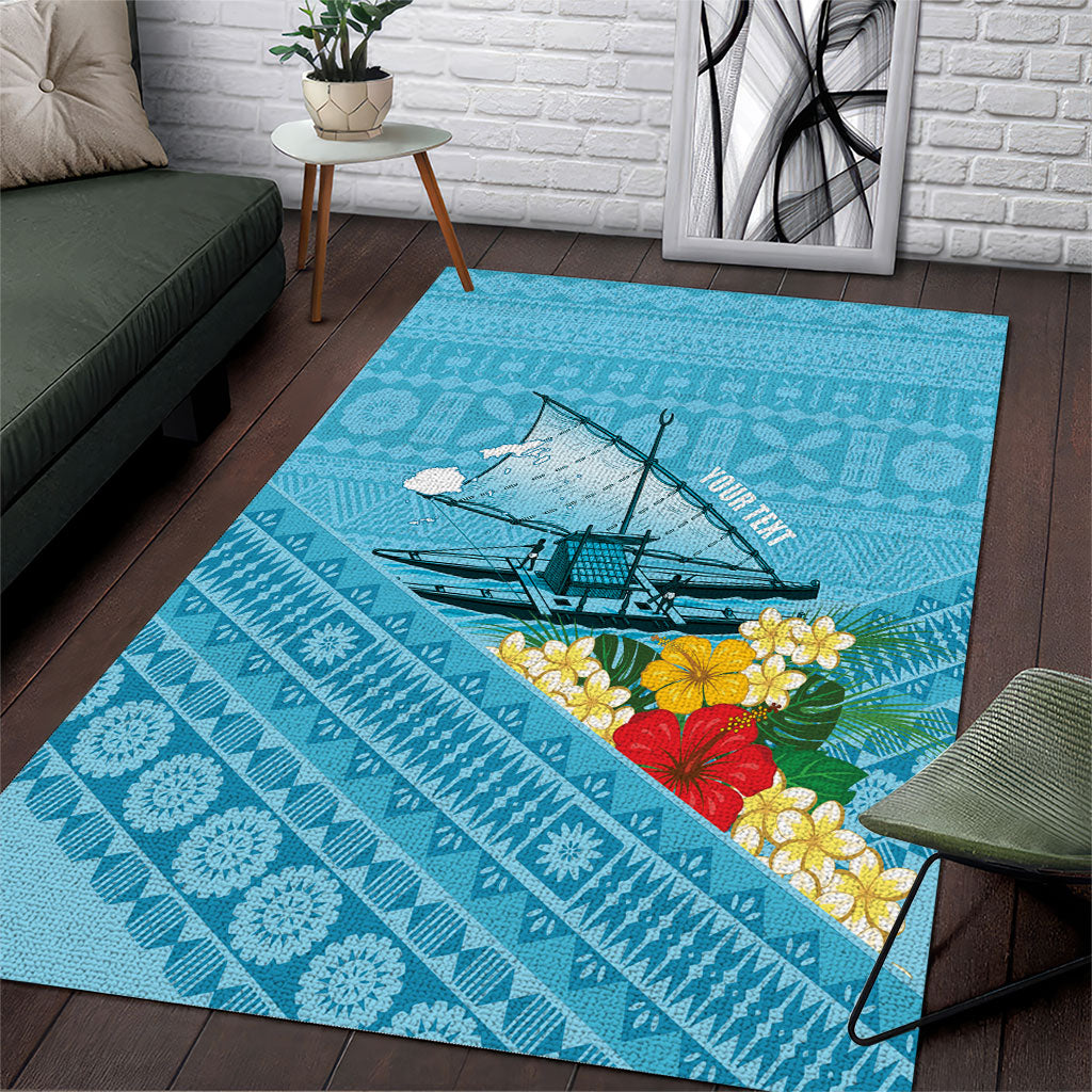 Personalised Bula Vinaka Fiji Drua Area Rug Fijian Traditional Canoe Tapa Cloth Blue LT14 Blue - Polynesian Pride