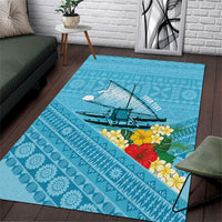 Personalised Bula Vinaka Fiji Drua Area Rug Fijian Traditional Canoe Tapa Cloth Blue LT14 Blue - Polynesian Pride