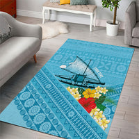 Personalised Bula Vinaka Fiji Drua Area Rug Fijian Traditional Canoe Tapa Cloth Blue LT14 - Polynesian Pride