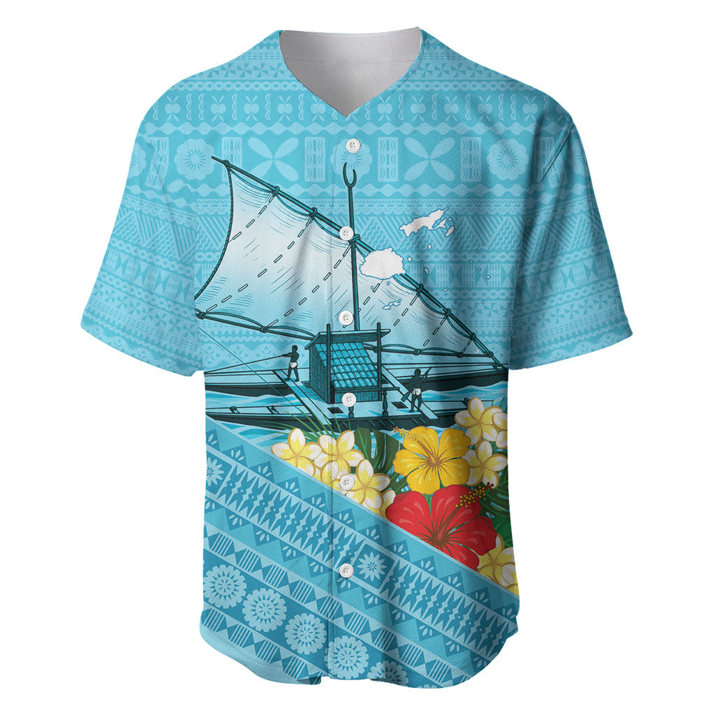 Personalised Bula Vinaka Fiji Drua Baseball Jersey Fijian Traditional Canoe Tapa Cloth Blue LT14 Blue - Polynesian Pride
