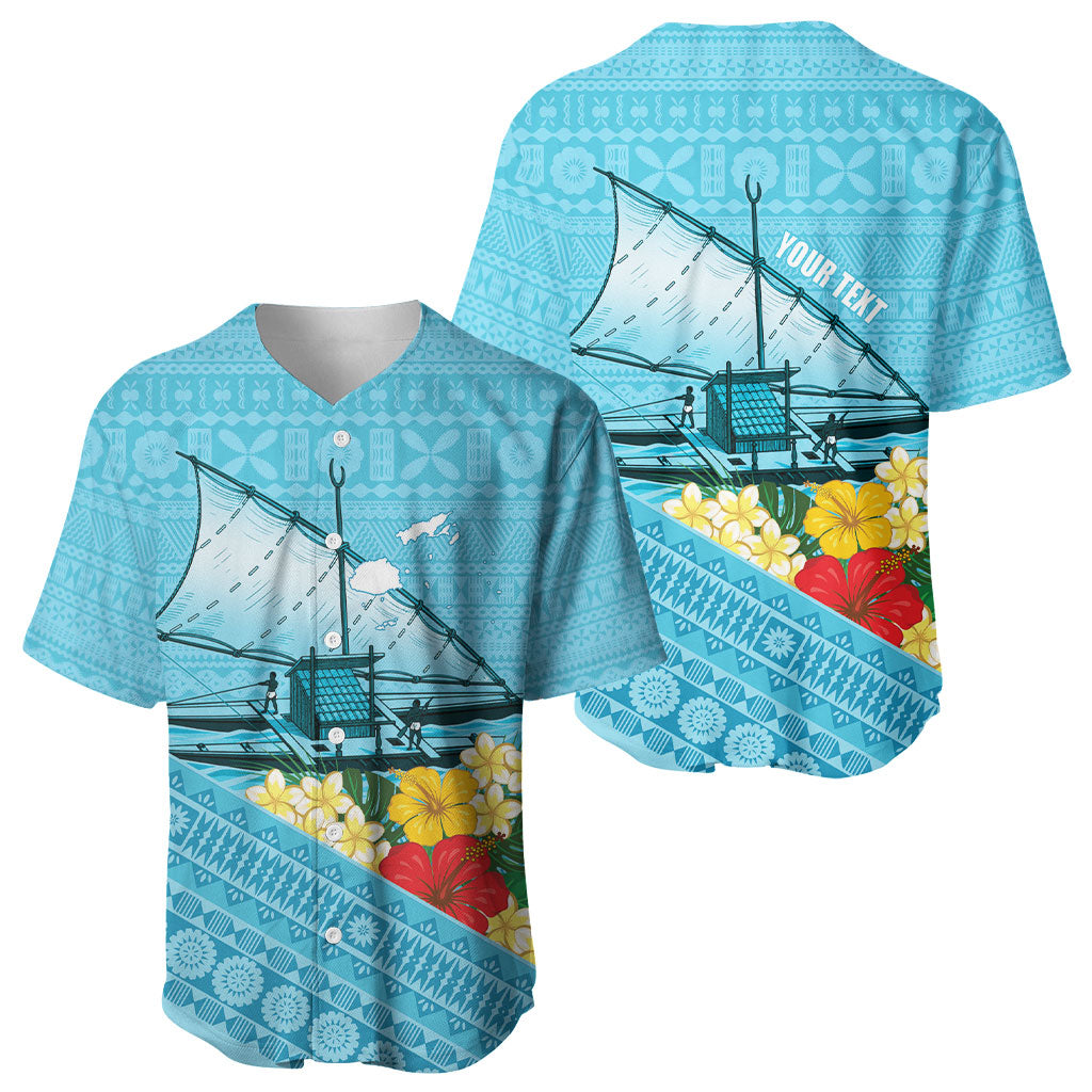 Personalised Bula Vinaka Fiji Drua Baseball Jersey Fijian Traditional Canoe Tapa Cloth Blue LT14 - Polynesian Pride