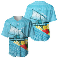 Personalised Bula Vinaka Fiji Drua Baseball Jersey Fijian Traditional Canoe Tapa Cloth Blue LT14 - Polynesian Pride