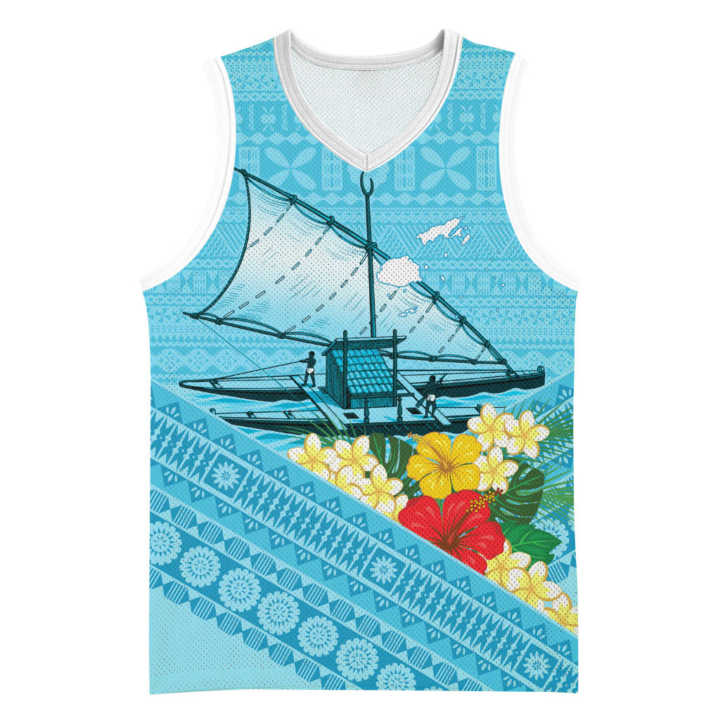 Personalised Bula Vinaka Fiji Drua Basketball Jersey Fijian Traditional Canoe Tapa Cloth Blue LT14 Unisex Blue - Polynesian Pride