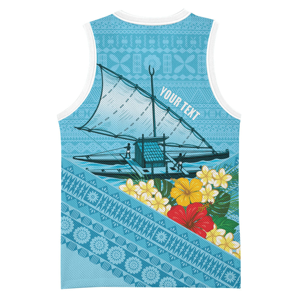 Personalised Bula Vinaka Fiji Drua Basketball Jersey Fijian Traditional Canoe Tapa Cloth Blue LT14 - Polynesian Pride