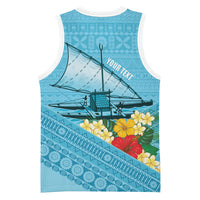 Personalised Bula Vinaka Fiji Drua Basketball Jersey Fijian Traditional Canoe Tapa Cloth Blue LT14 - Polynesian Pride