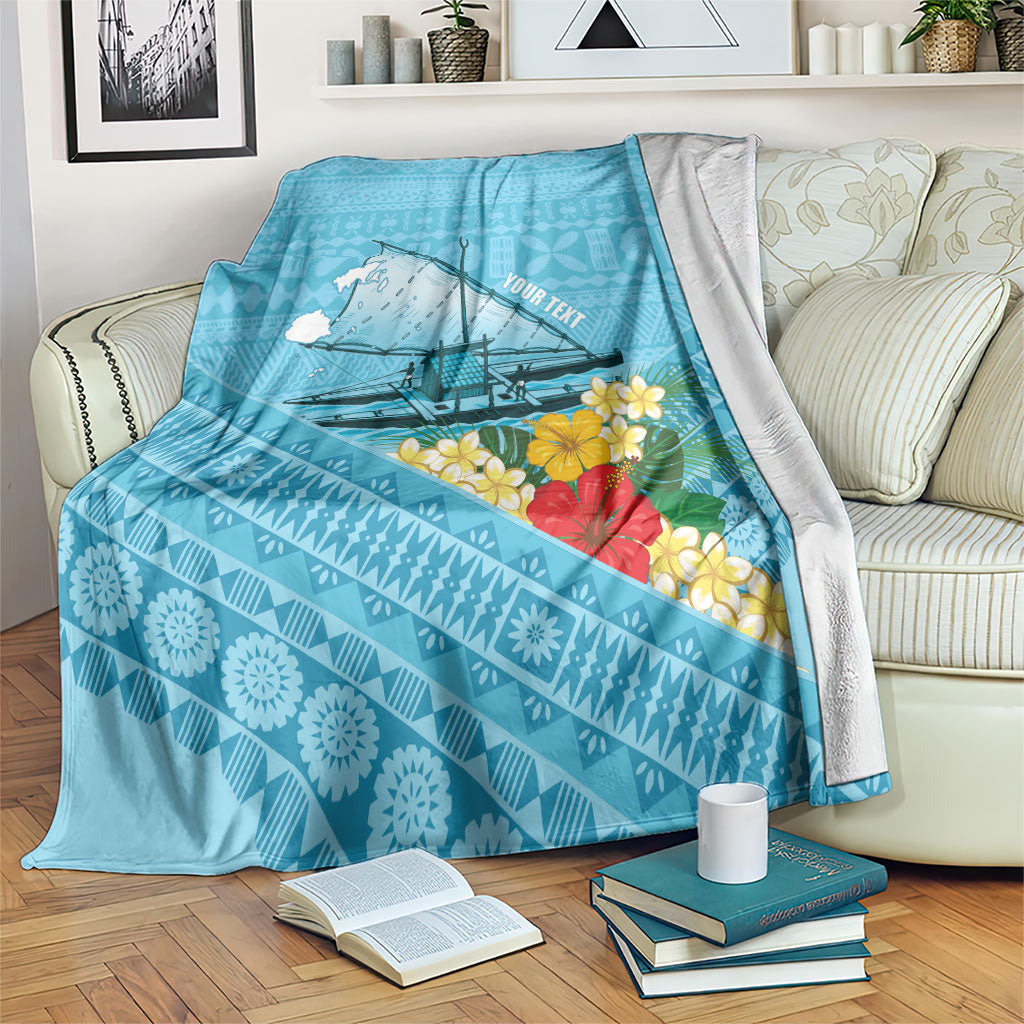 Personalised Bula Vinaka Fiji Drua Blanket Fijian Traditional Canoe Tapa Cloth Blue LT14 Blue - Polynesian Pride